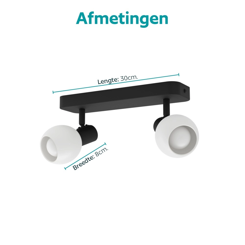 Plafondlamp Castellazo 2-lichts zwart met wit glas Eglo 9008606392131