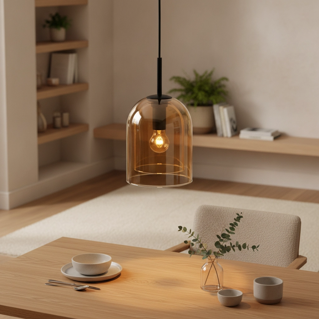 Hanglamp Velor enkel zwart met amber glas