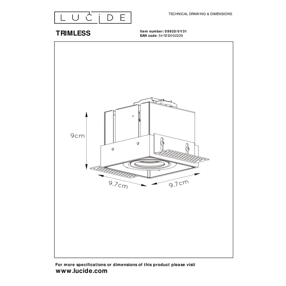 Strakke inbouwspot Trimless enkel wit Lucide 5411212092229