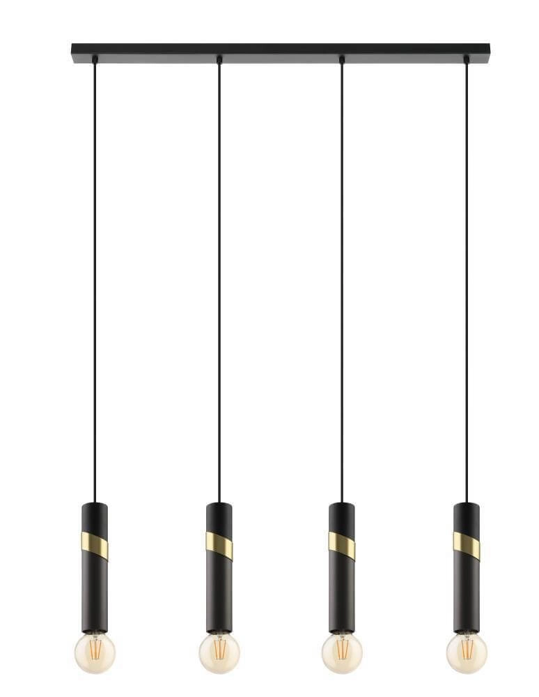 Strakke 4- lichts pendel Cedral zwart met goud