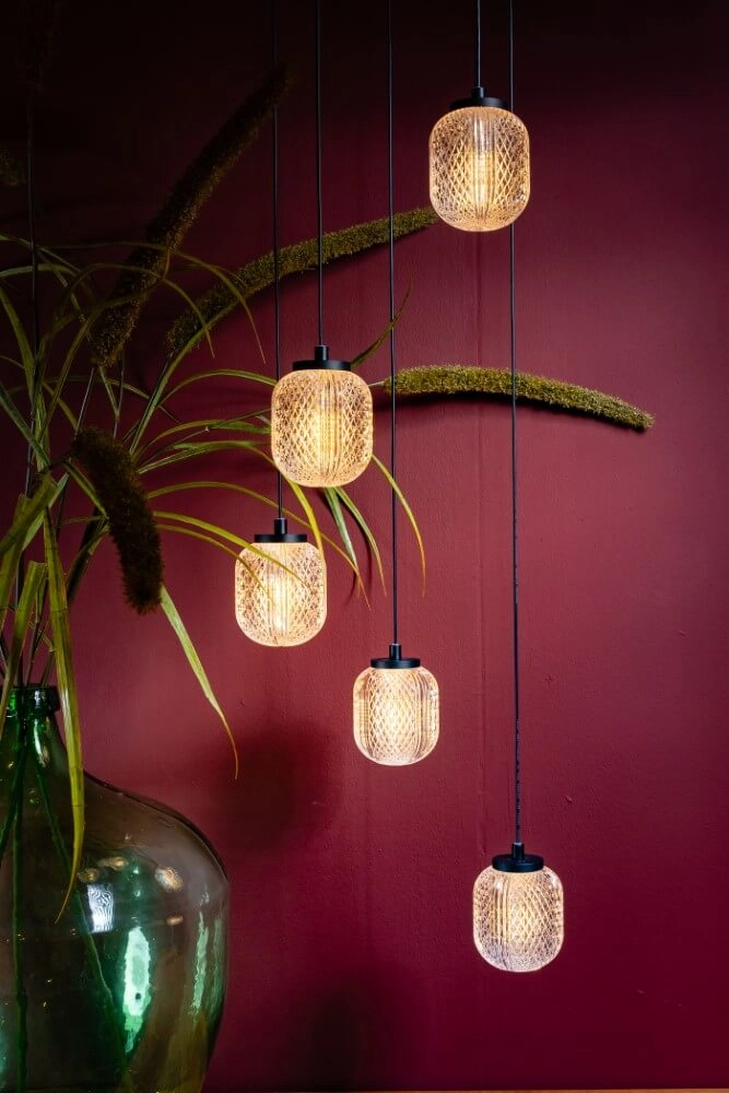 Ronde hanglamp Kristel 5-lichts zwart ETH 8720195309192