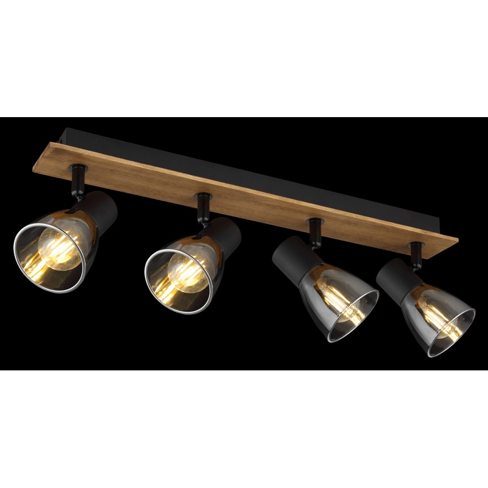 Plafondlamp Claude 4-lichts zwart met hout Globo 9007371434213