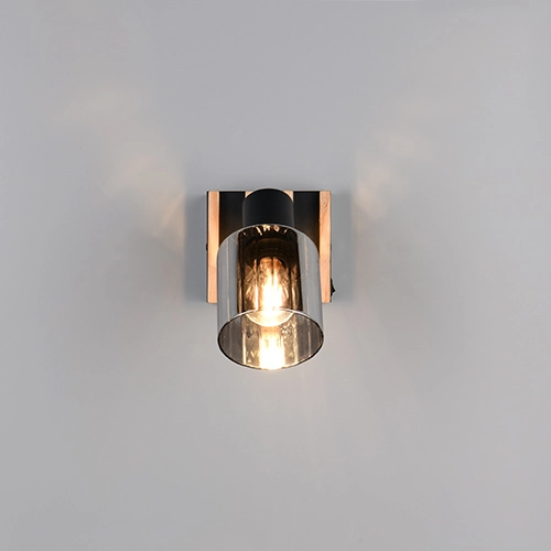 Wandlamp Travia zwart met hout Trio 4017807682588