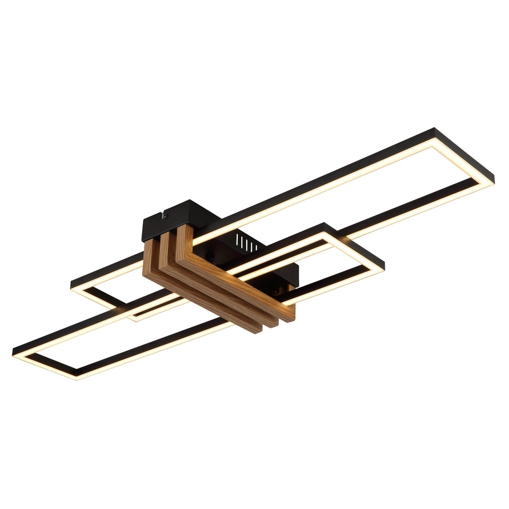 Moderne plafondlamp Dakari I zwart met hout 80cm