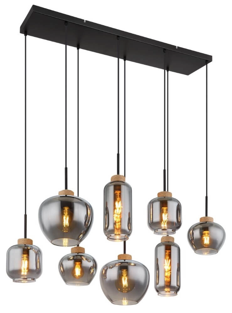 8-lichts hanglamp Matt zwart met hout