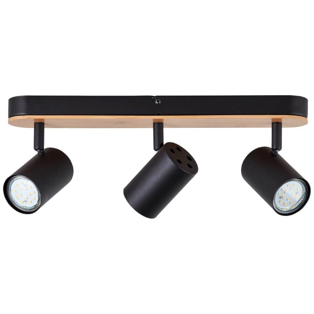 Plafondlamp Niels 3-lichts zwart met hout Brilliant 4004353412059