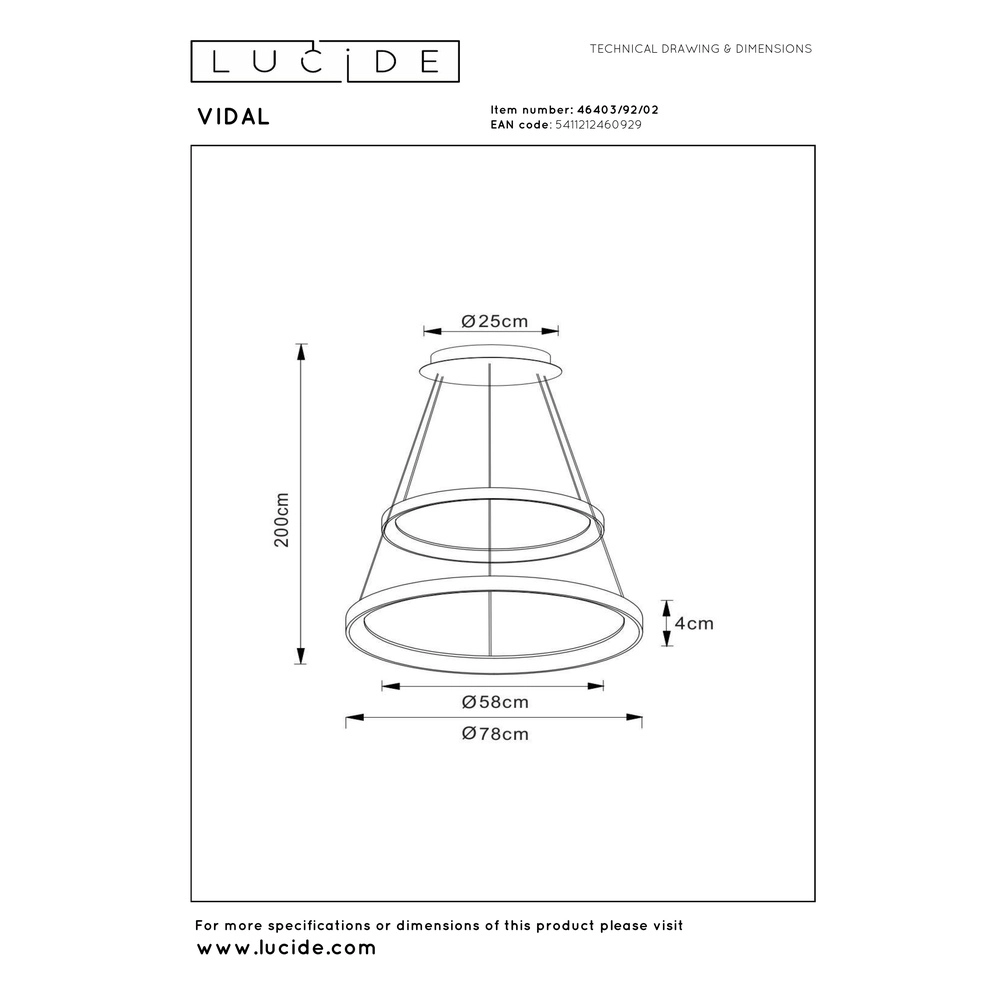 Gouden hanglamp Vidal Ø 78cm strak design Premium by Lucide 5411212460929