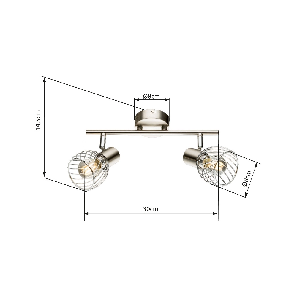 Plafondlamp Texas 2-lichts nikkel Globo 9007371359899