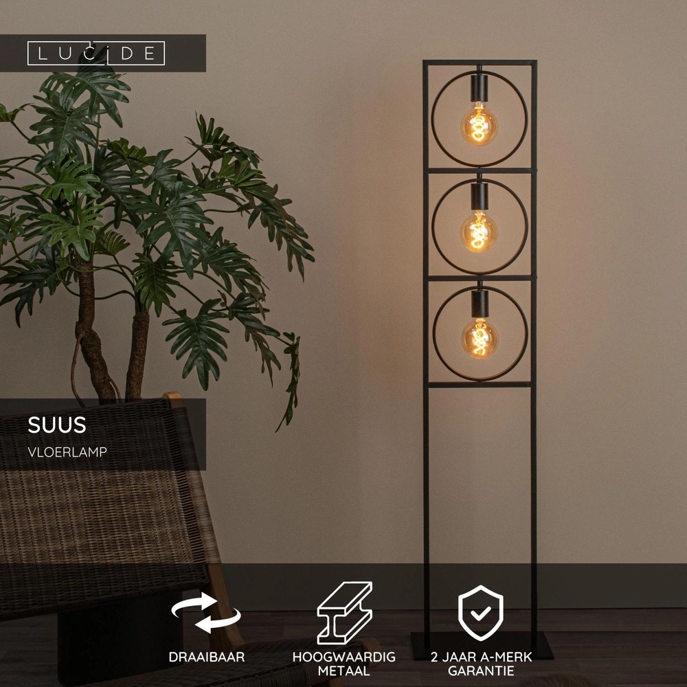 Unieke vloerlamp Suus 3-lichts zwart Lucide 5411212010896