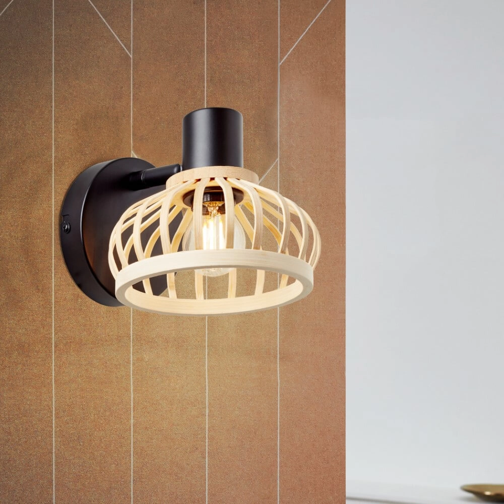 Wandlamp Norah zwart met hout Brilliant 4004353409516
