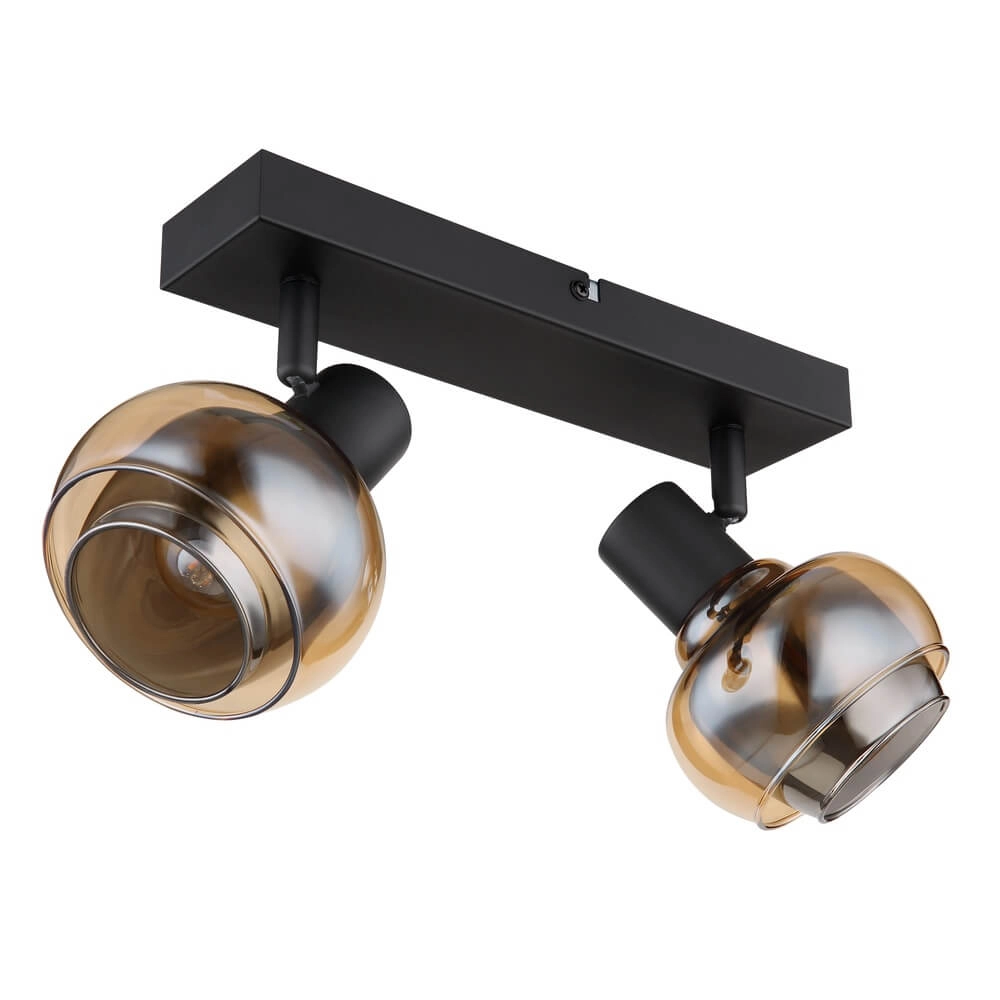 Zwarte plafondlamp Tokki 2-lichts amber smoke glas Globo 9007371455027