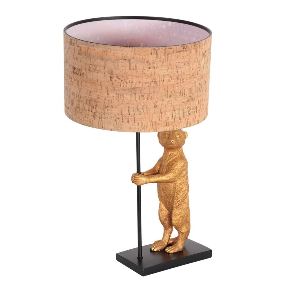Zwarte tafellamp Animaux met kurk kapje Ø30cm