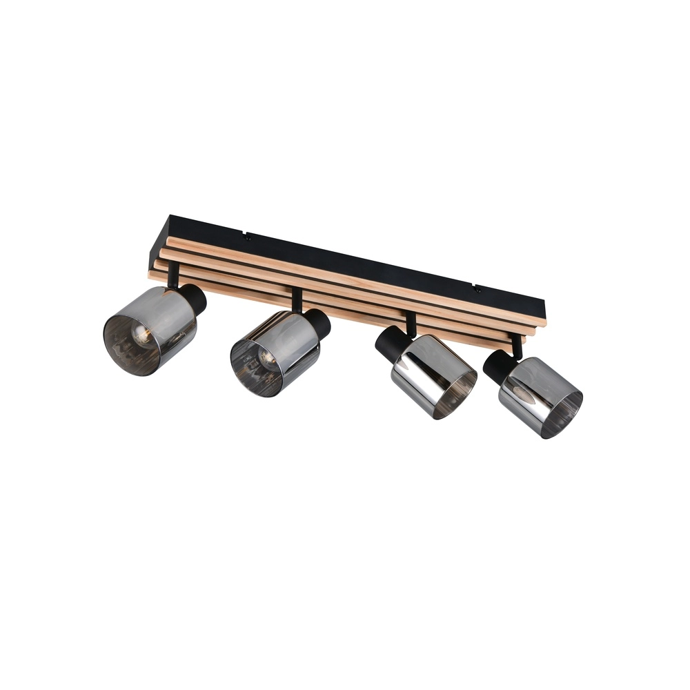 Plafondlamp 4-lichts Travia zwart met hout Trio 4017807682618