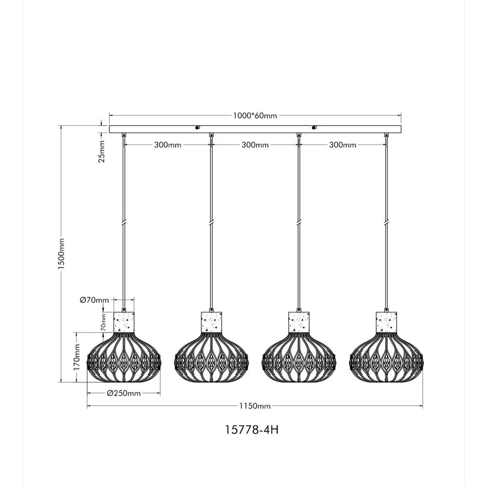 4-lichts hanglamp Dorthy landelijk zwart Globo 9007371572069