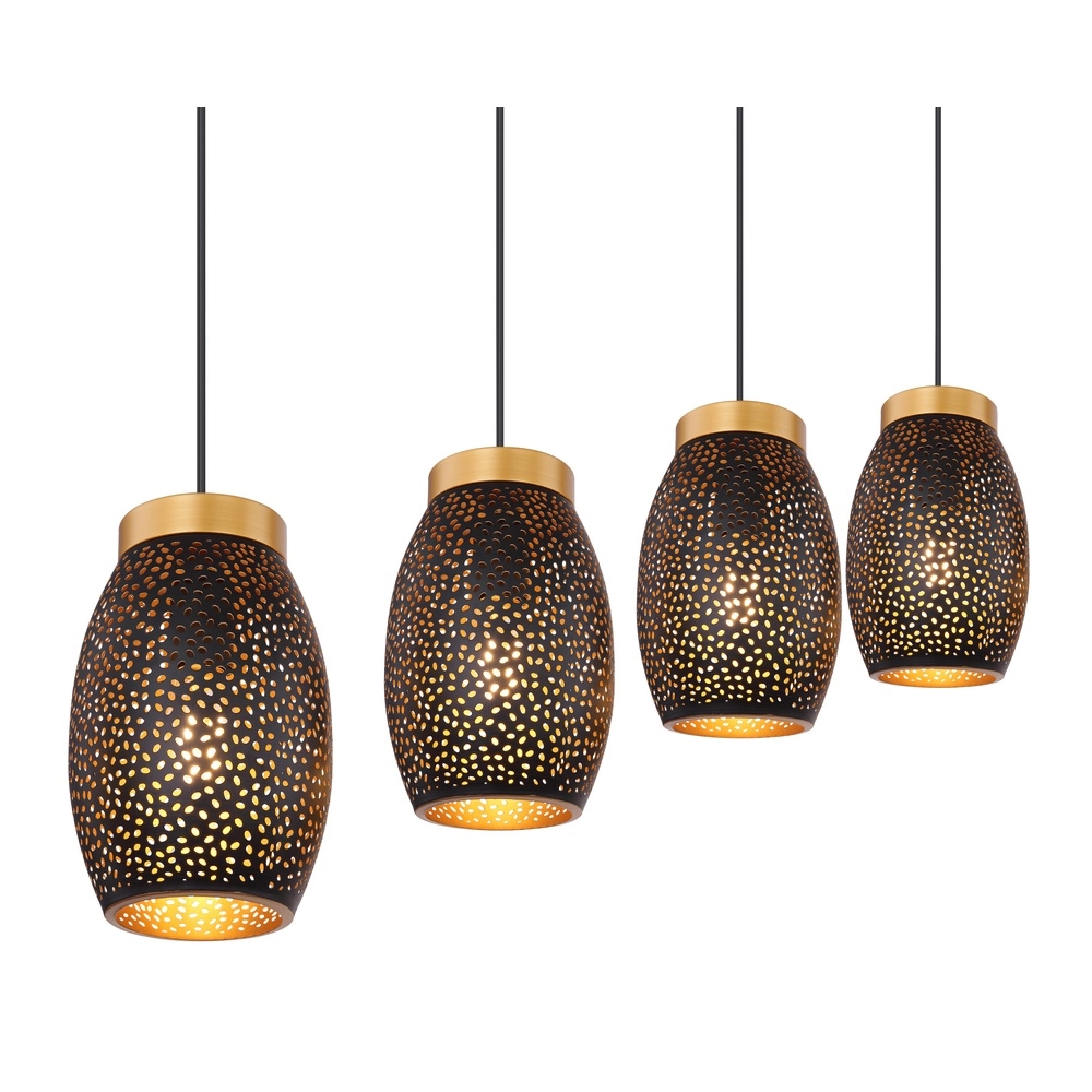 4-lichts hanglamp Narri zwart met goud - kleine gaatjes Globo 9007371392667