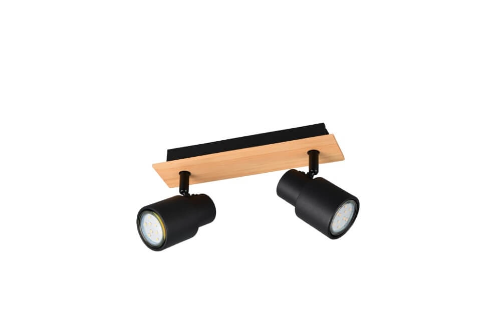 2-lichts plafondlamp Pierre zwart met hout Trio 4017807638172