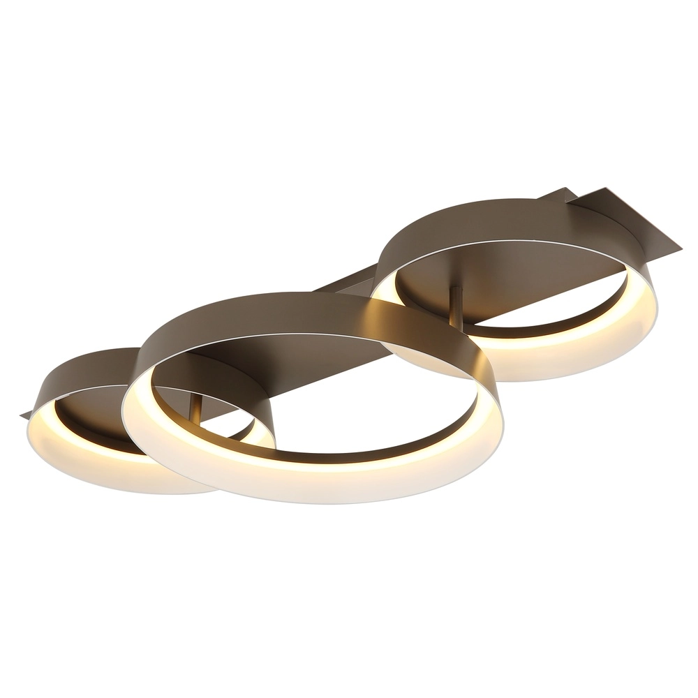 Strakke plafondlamp Syrakus koffie bruin 3 ringen