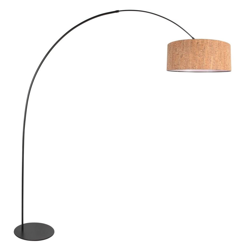 Zwarte booglamp Curve met kurk kap Ø50cm
