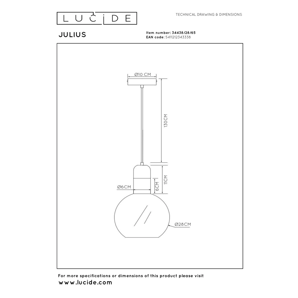 Hanglamp Julius Ø 28cm smoke glas Lucide 5411212343338