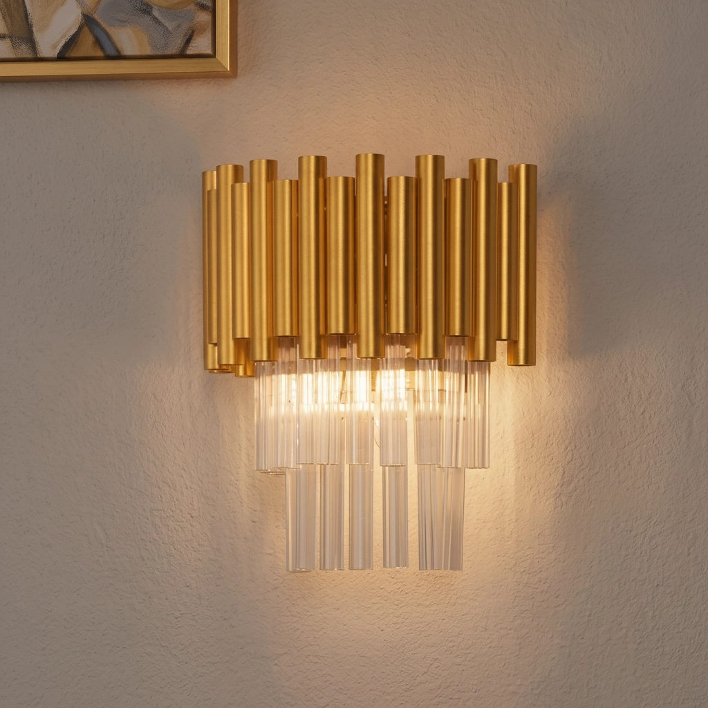Wandlamp Magnolia goud met kristal