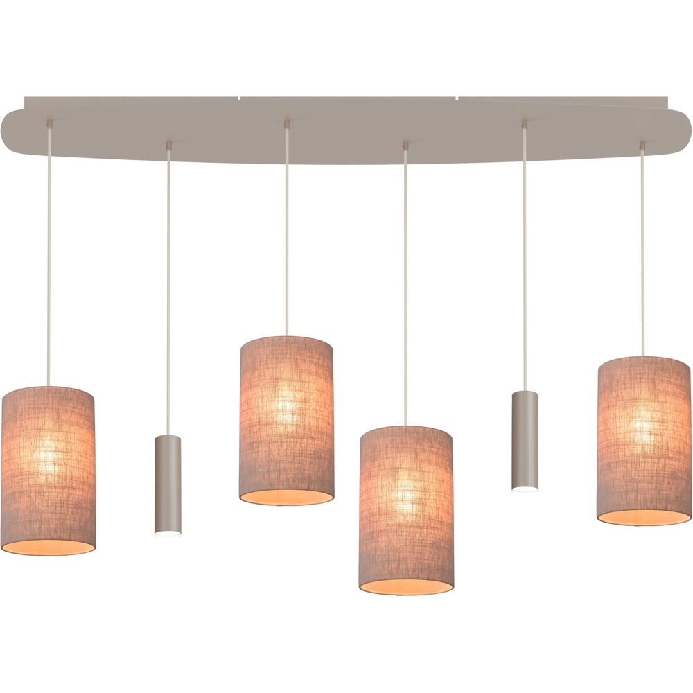6-lichts hanglamp Lisbourg beige terra met beige grey kap