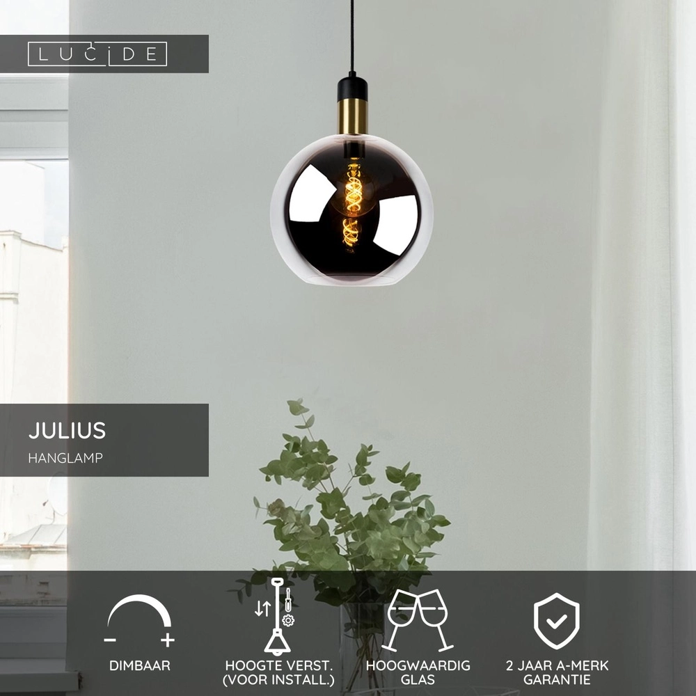 Hanglamp Julius Ø 28cm smoke glas Lucide 5411212343338