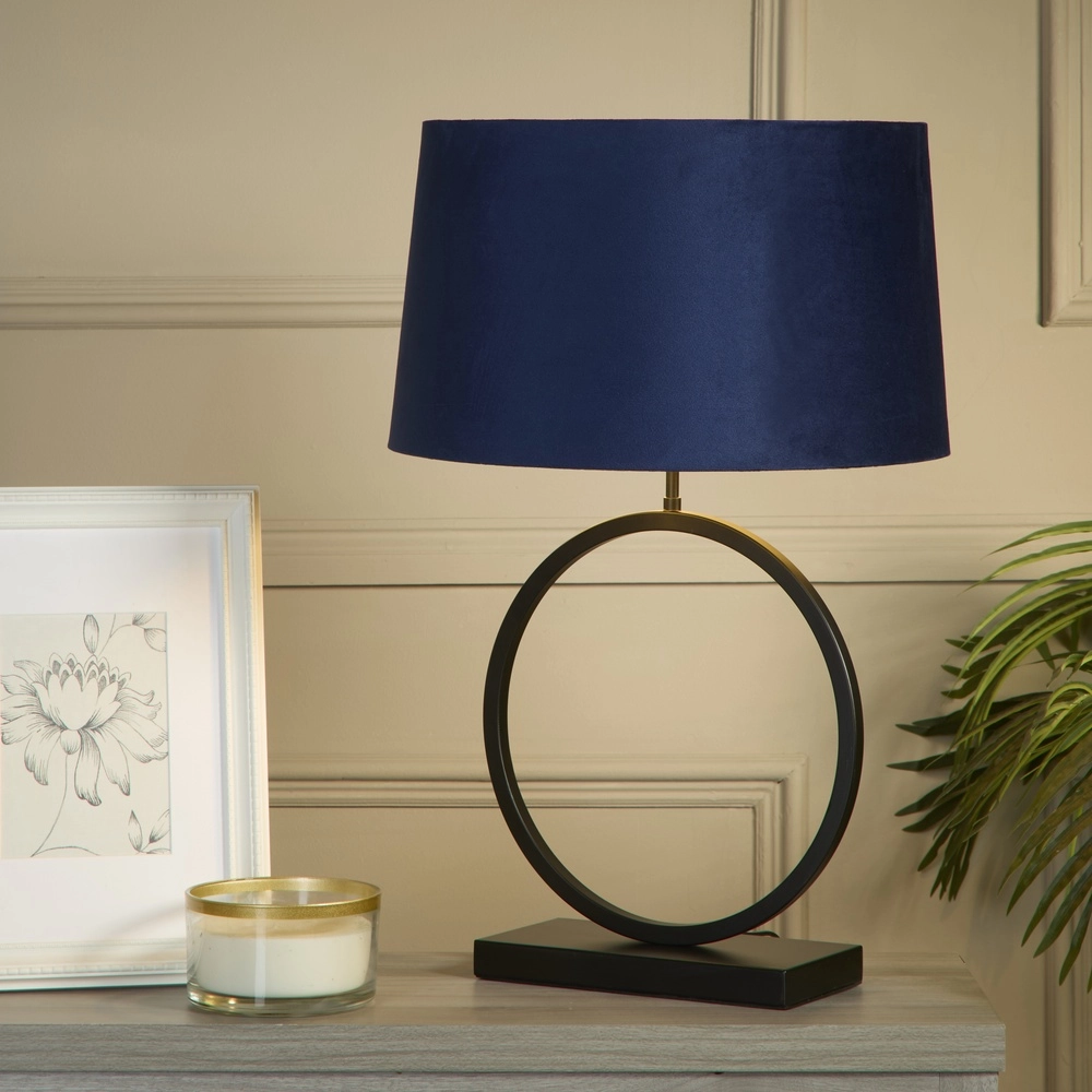 Tafellamp Elegant zwart met blauwe kap Searchlight 5053423305448
