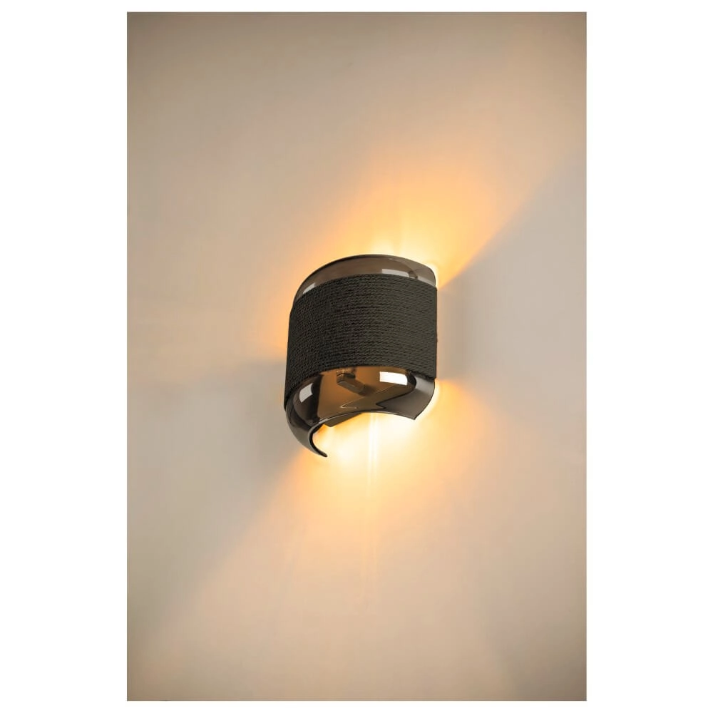 Slaapkamer wandlamp Pantilo Rope zwart met smoke glas SLV 4024163280877