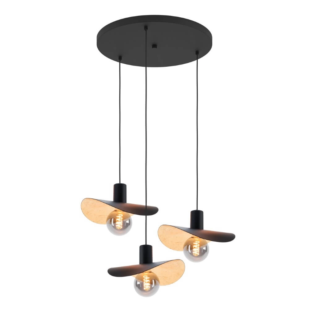 Zwarte hanglamp Saceda met goud 3-lichts