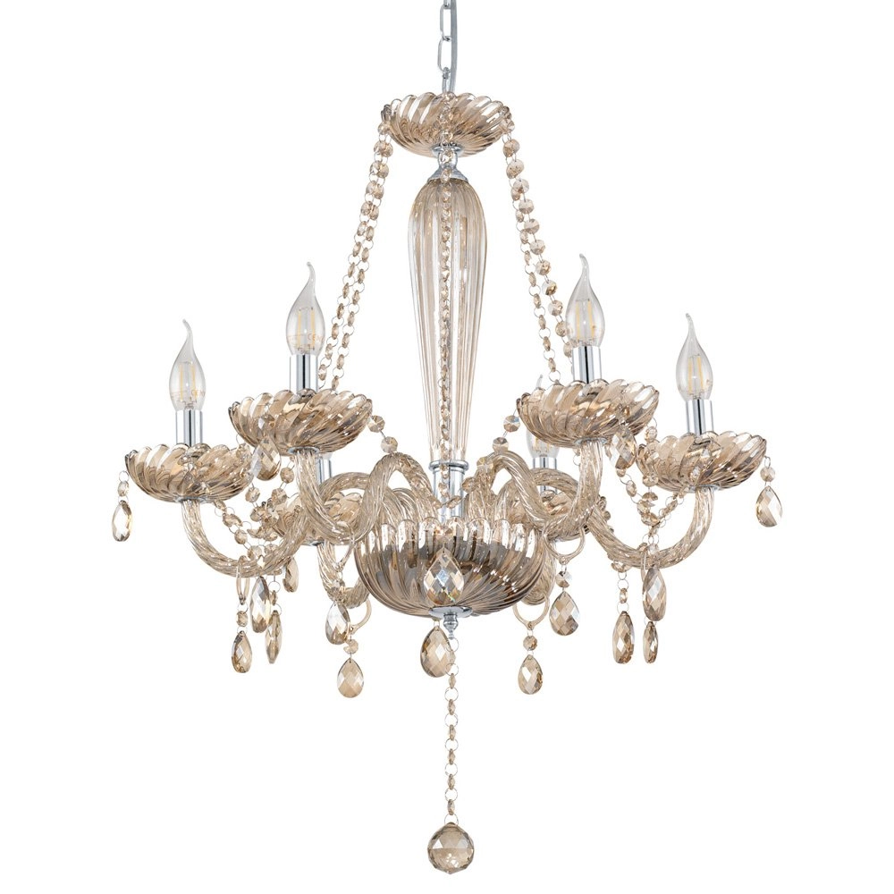 Cognac kroonluchter Basilano 6-lichts 72cm