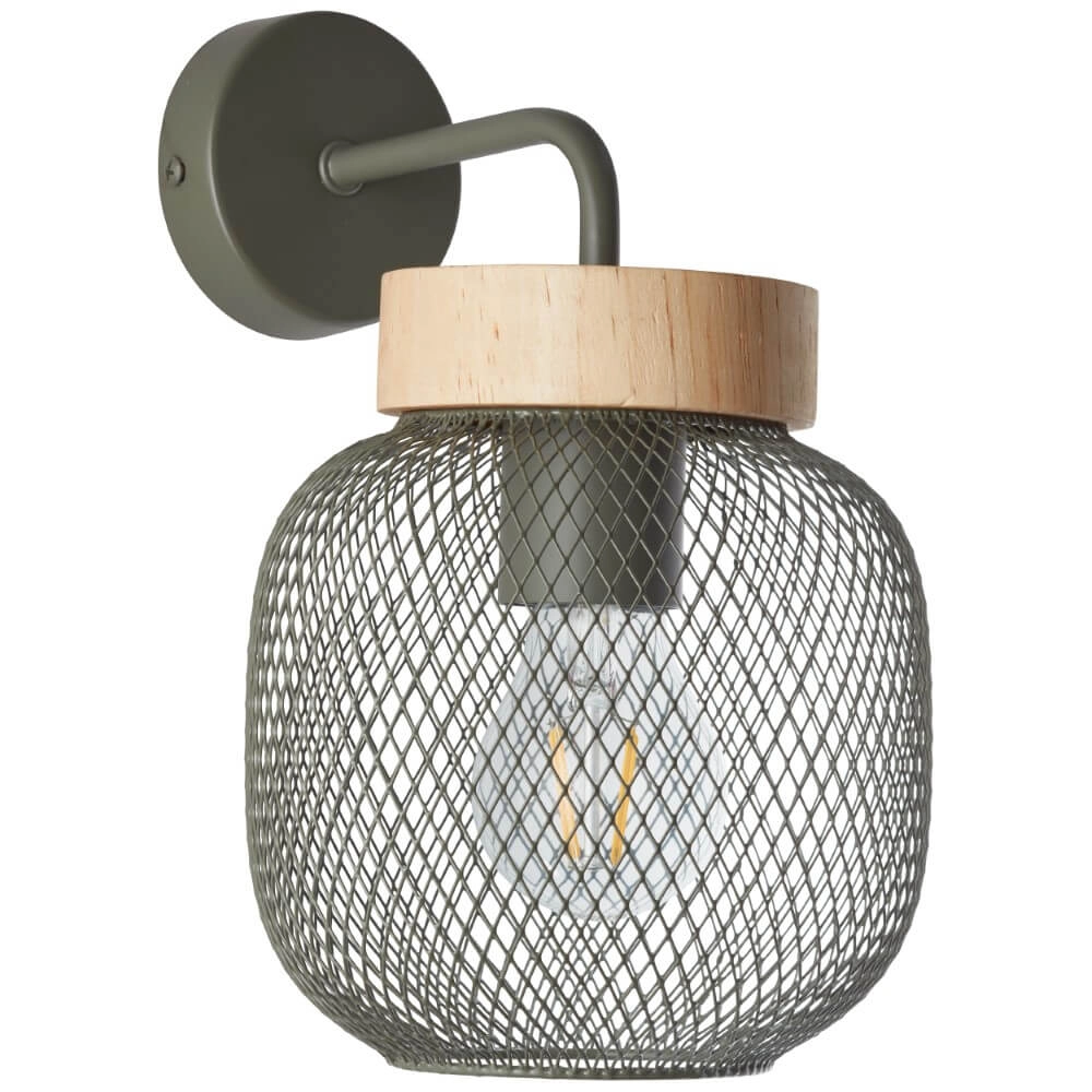 Wandlamp Giada groen met hout Brilliant 4004353354151
