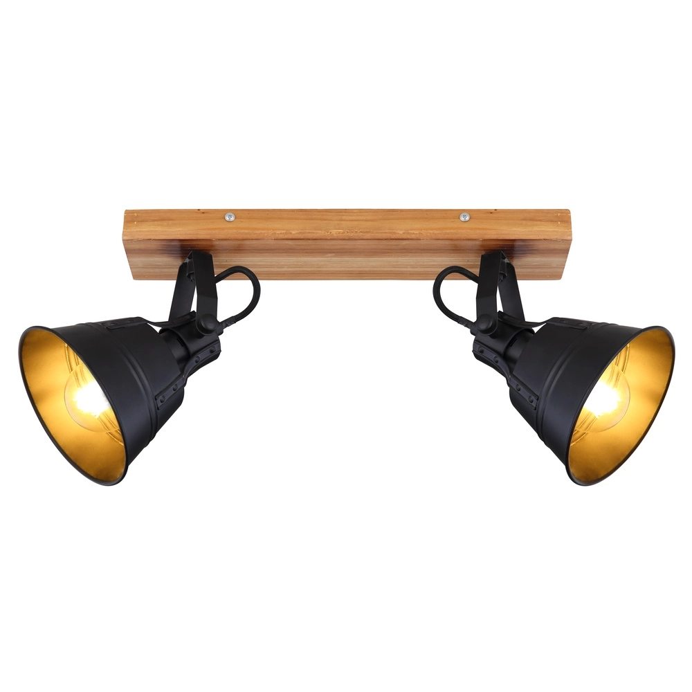Landelijke plafondlamp Günther 2-lichts zwart met hout Globo 9007371401734