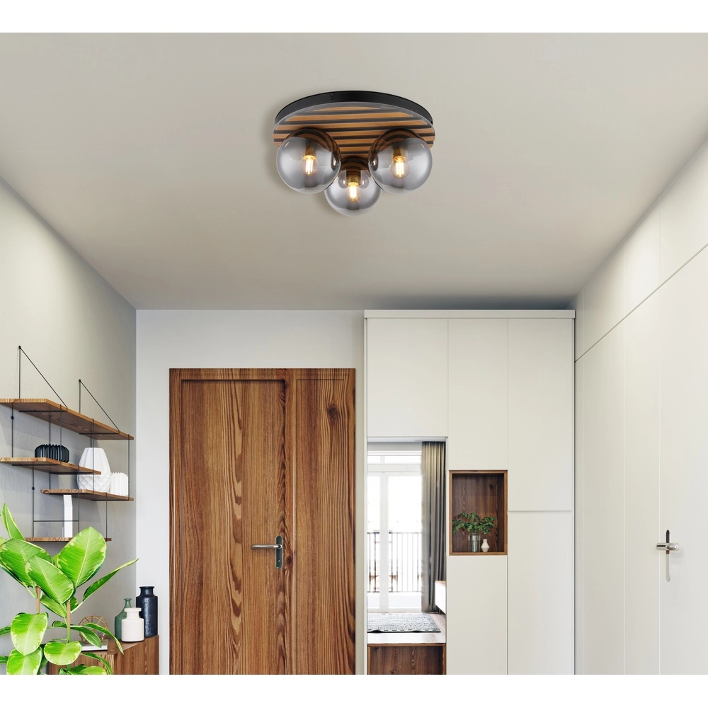 Plafondlamp Parsons 3-lichts zwart met hout Globo 9007371580002