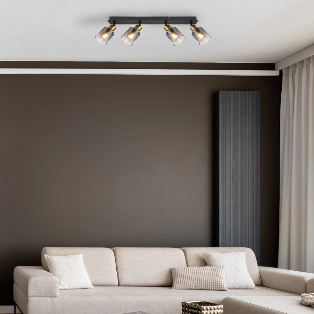 4-lichts plafondlamp Hollsy zwart met smoke glas Globo 9007371451852