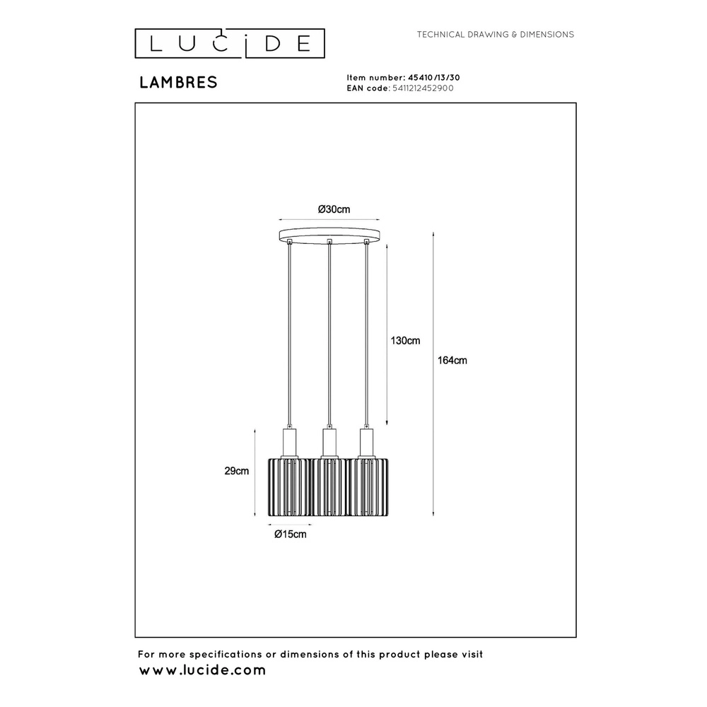 3-lichts hanglamp Lambres zwart Lucide 5411212452900