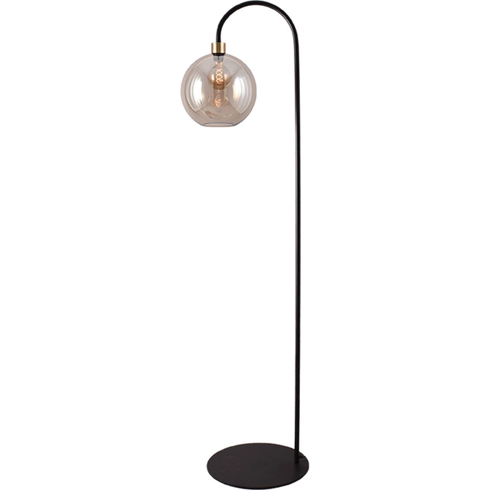 Vloerlamp Lazise zwart met goud en amber glas
