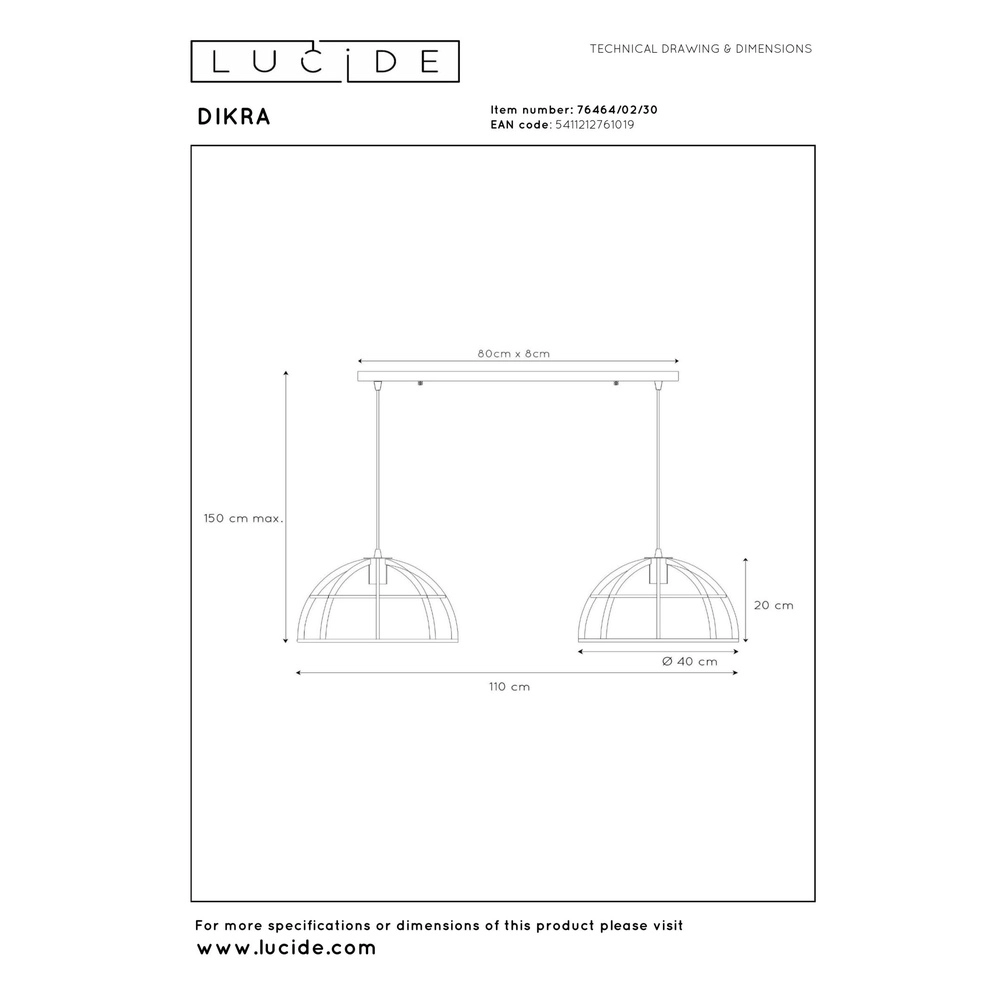 2-lichts hanglamp Dikra industrieel zwart Lucide 5411212761019