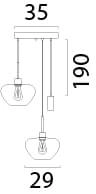3-lichts hanglamp Genua zwart met 2x goud glas Ø 29cm en 1 pendel Masterlight 8718121357126