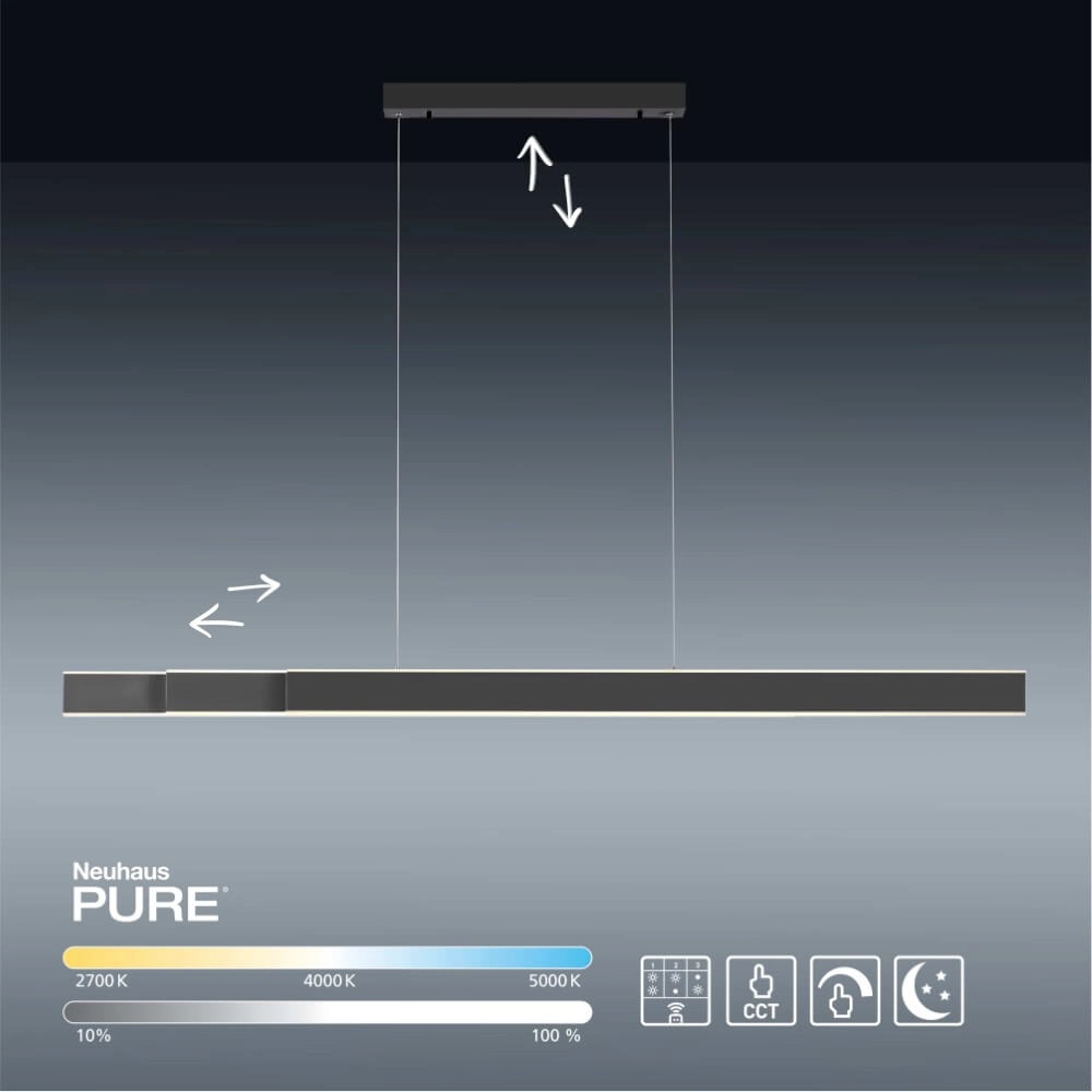 Strakke hanglamp Pure Lume antraciet Paul Neuhaus 4012248357842