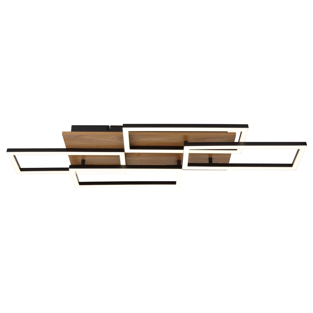 Design plafondlamp Jeffry zwart met hout Globo 9007371533824