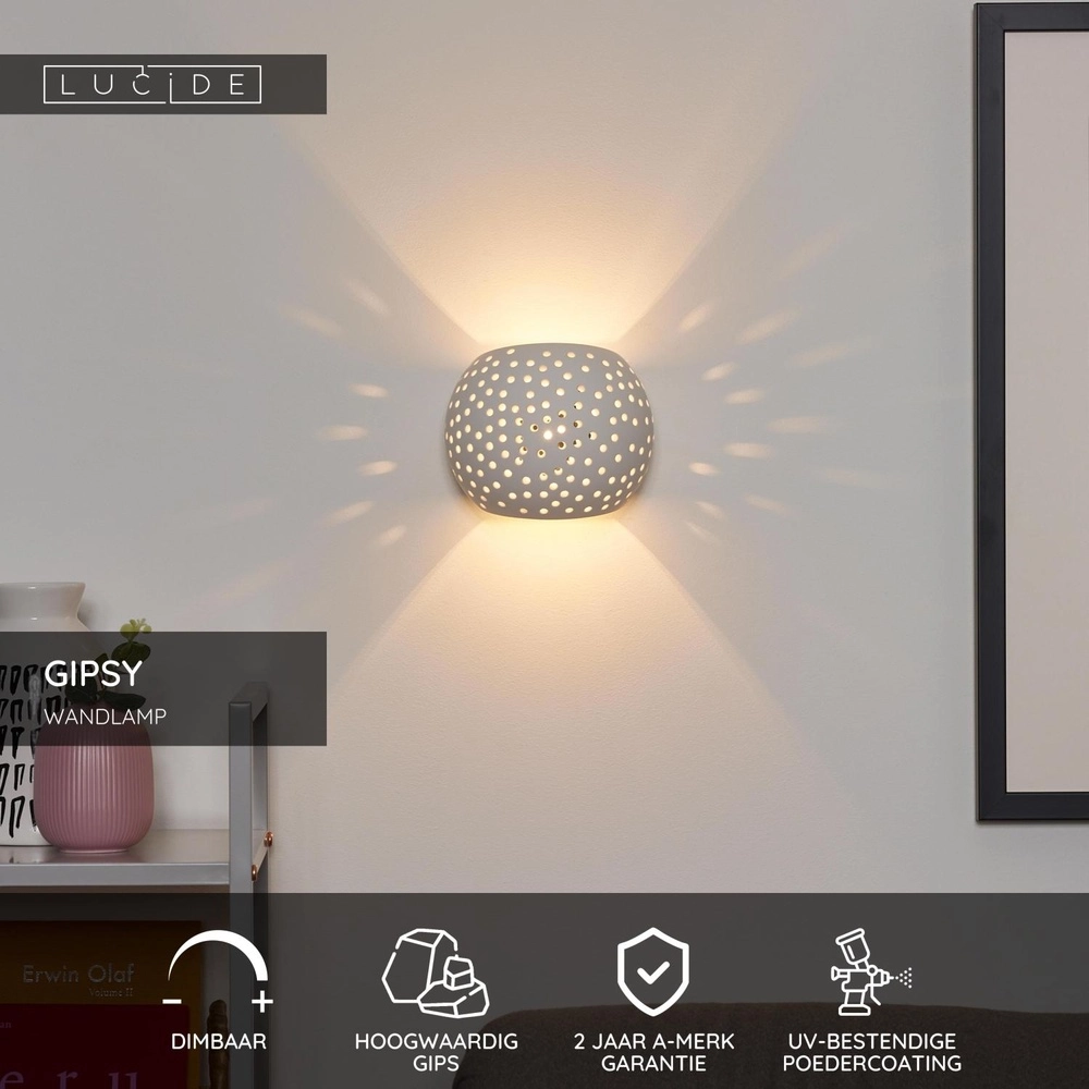 Design wandlamp Gipsy wit Lucide 5411212351418