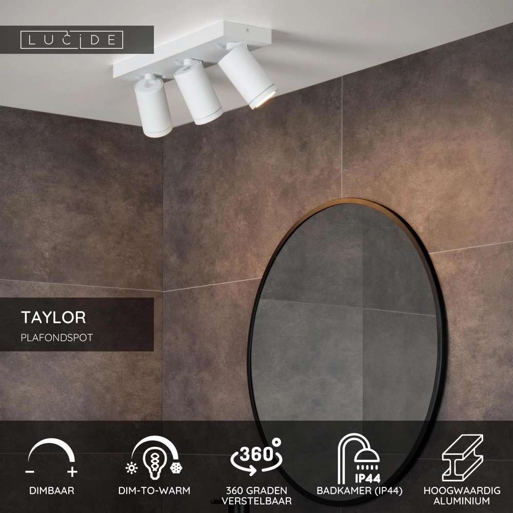 Plafondspot Taylor IP44 3-lichts wit Lucide 5411212092663
