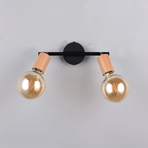 Plafondlamp Lamego dubbel zwart met hout Trio 4017807670875