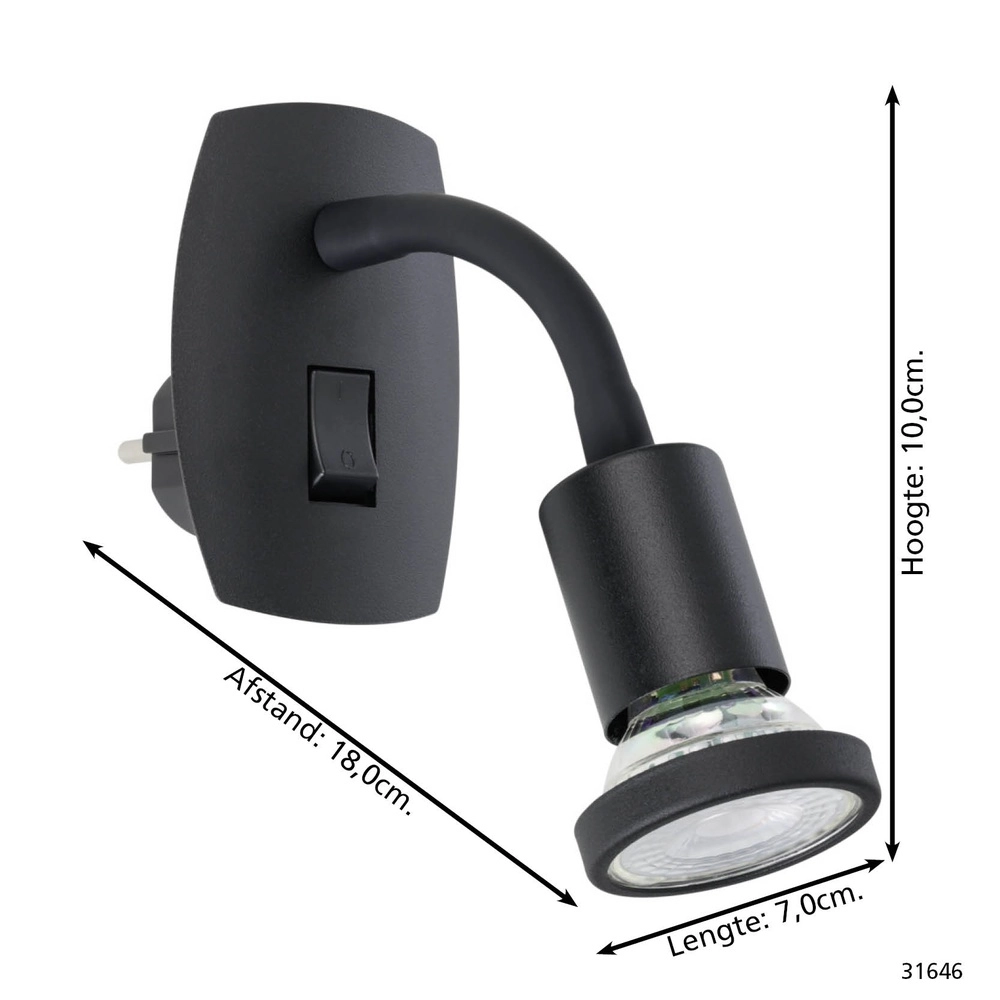 Stekker wandlamp Parrini schakelaar - flexibel - zwart Eglo 9002759316464