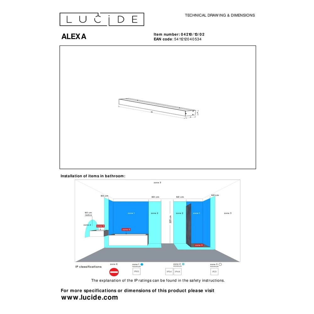 Badkamer wandlamp Alexa 90cm goud - IP44 - 13W Lucide 5411212040534