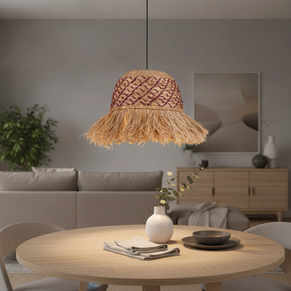 Stro lamp Sorello rood met bruin