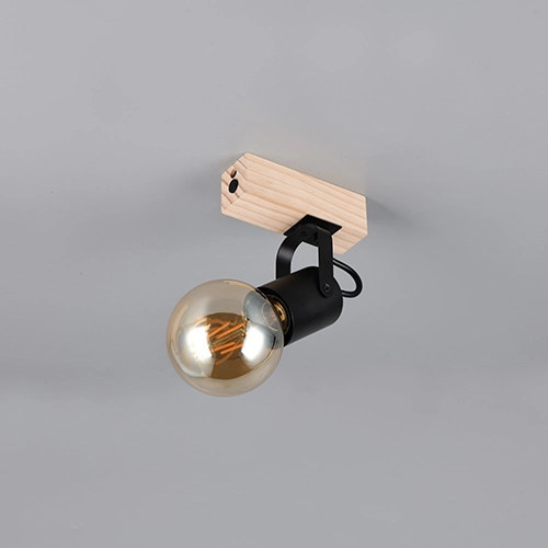 Plafondlamp Lynar zwart met hout Trio 4017807670684