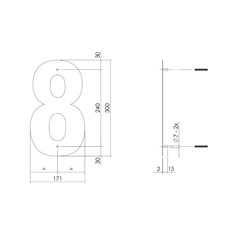 Huisnummer 8 XL Numbra 30cm RVS Intersteel 8714186503157