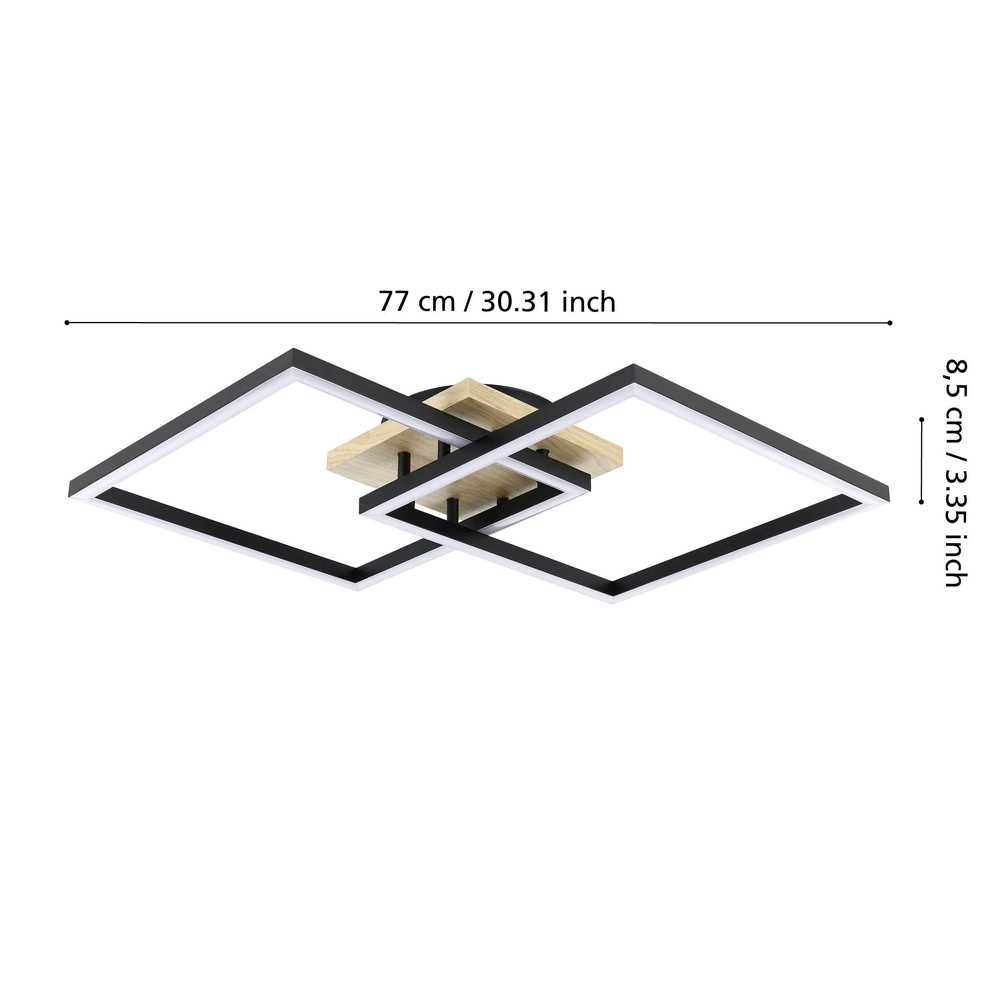 Zigbee plafondlamp Lomaltas-Z zwart met houtlook - vierkant Eglo 9008606327904