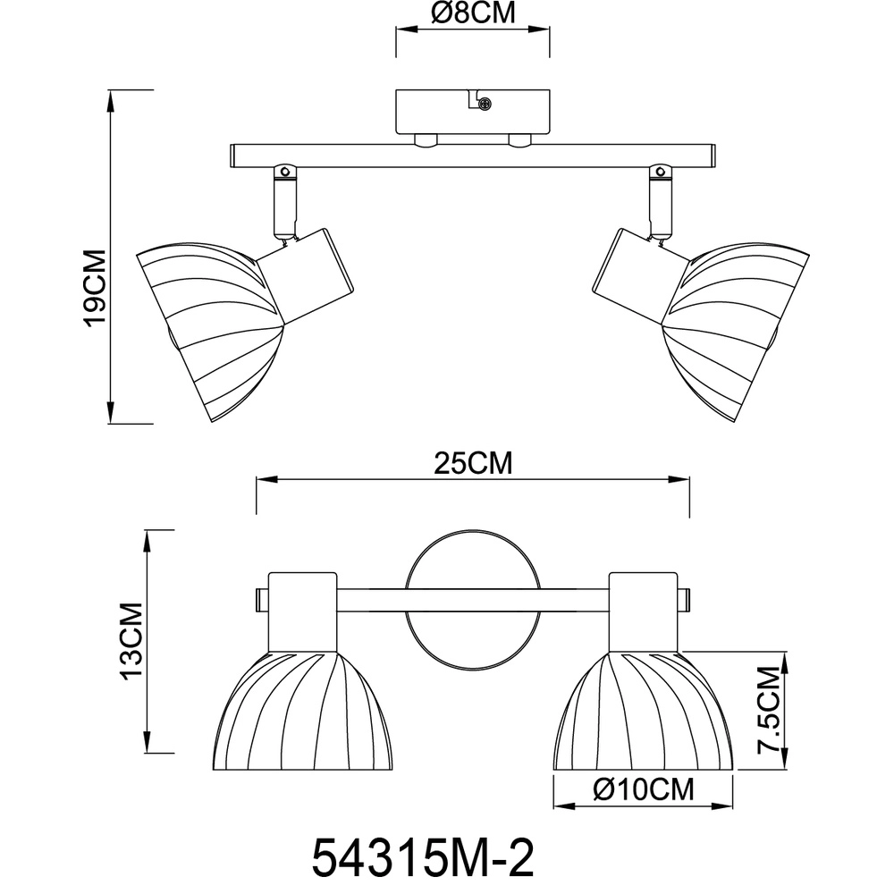 Plafondlamp 2-lichts Zachery goud Globo 9007371533497